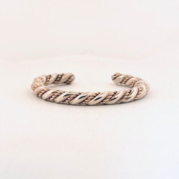 Vintage Sterling Silver 925 Twisted Rope Cuff Bracelet 5.25” Estate Jewelry - Picture 1 of 9